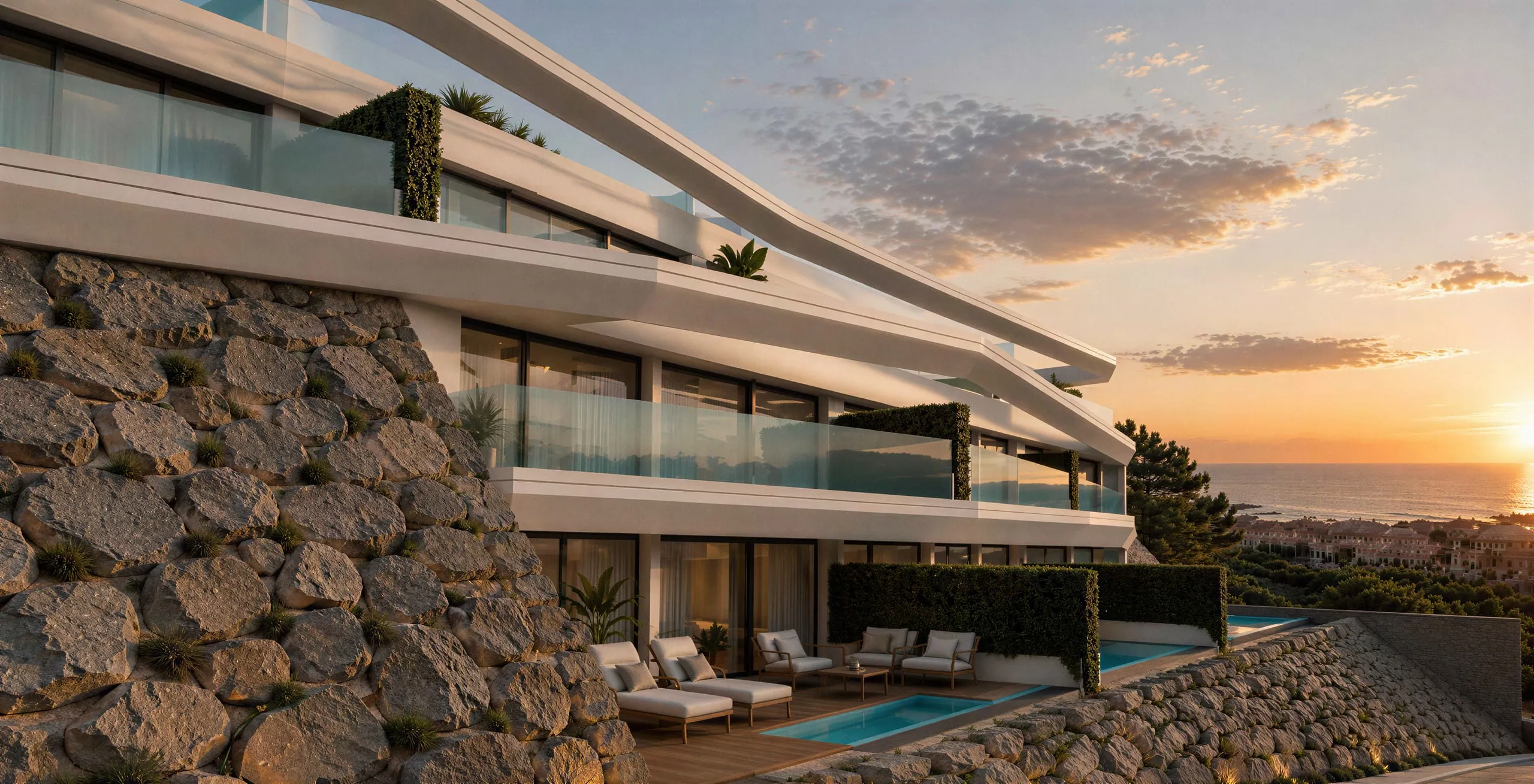 The Twelve Málaga residences amid the mist, with sea views over Gibralfaro